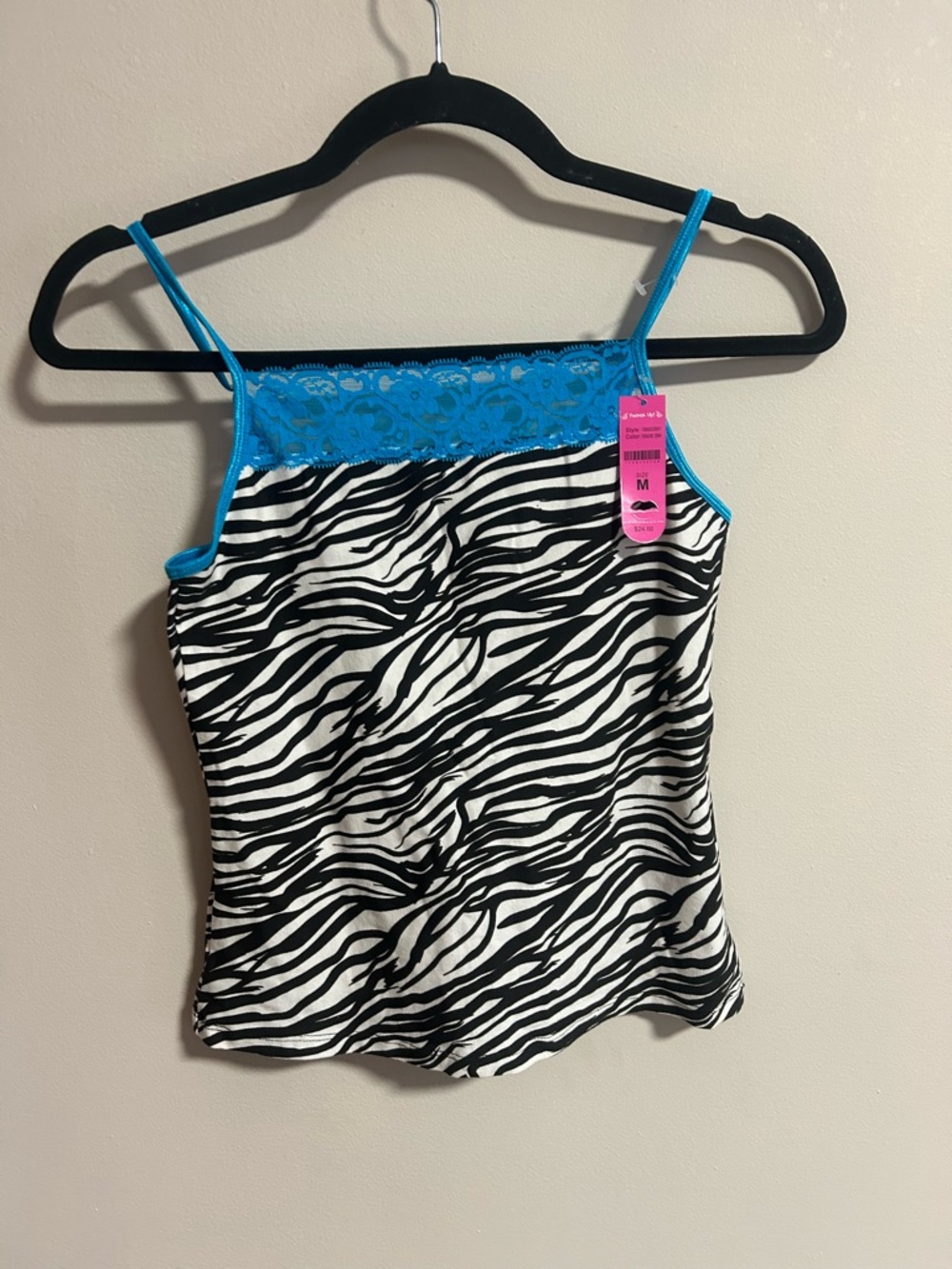 Blue Lace-Trim Zebra Print Cami Top